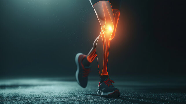 A person running with glowing legs and feet. The image has a futuristic and energetic vibe. The person's legs are lit up with neon colors, giving the impression of a high-tech, futuristic runner