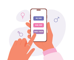 A girl chooses a gender pronoun in an application on her phone