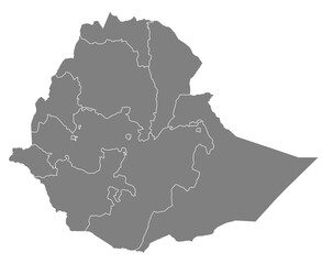 Obraz premium Outline of the map of Ethiopia with regions