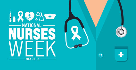 6th to 12th May is National nurses week background template. nurse dress, medical instrument, medicine, Medical and health care concept. Celebrated annually in United States. Thank you nurses. - obrazy, fototapety, plakaty