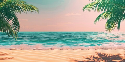 Fototapeta na wymiar Tropical palm trees on sandy beach, perfect for travel brochures