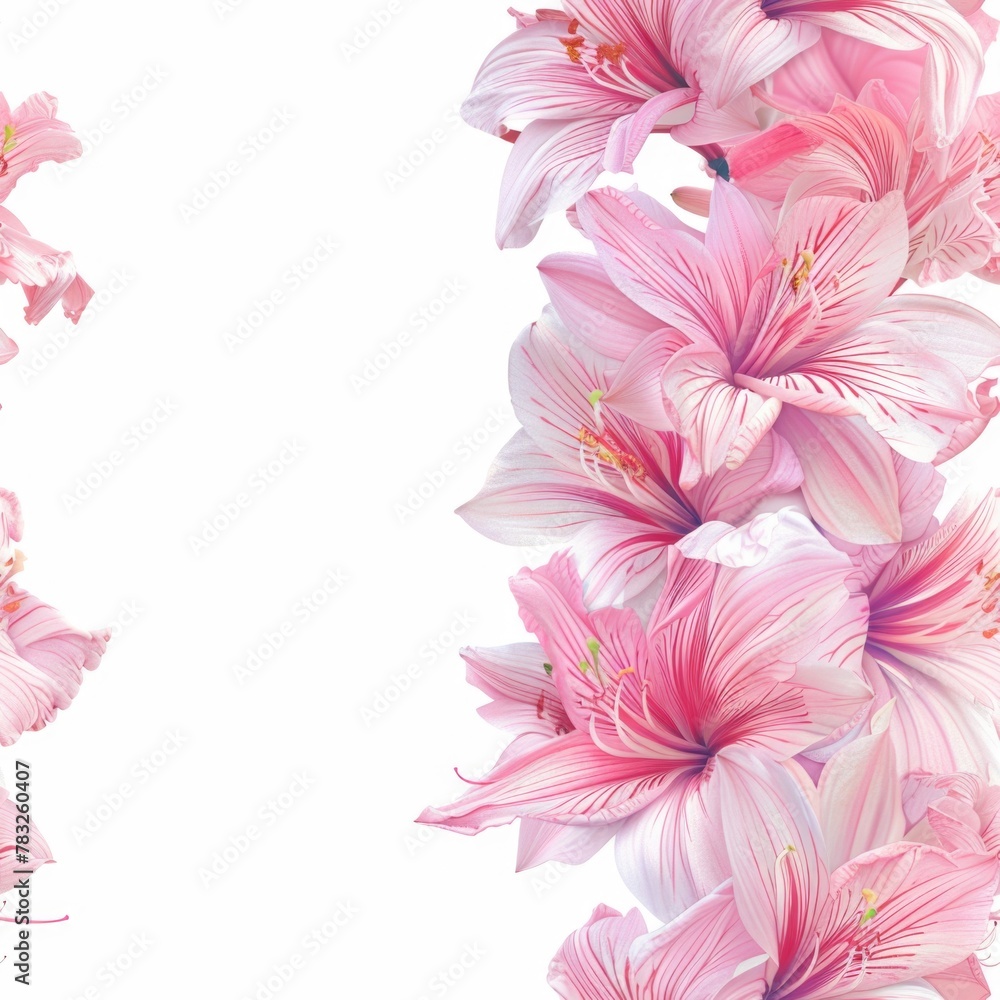 Poster a border of pink flowers on a clean white background. ideal for adding a touch of elegance to any de