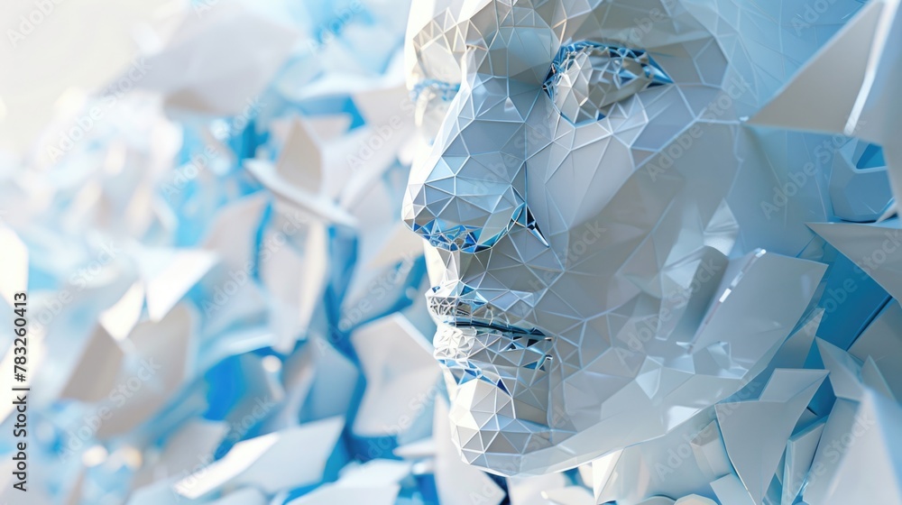 Poster detailed close-up of a person's face made of paper. suitable for artistic projects