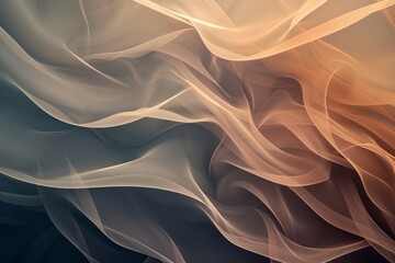 Abstract background with flowing sheer fabric in soft peach and brown colors - obrazy, fototapety, plakaty