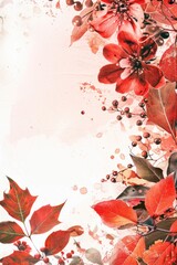 A vibrant painting of red leaves and berries on a white background. Perfect for seasonal decorations
