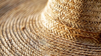 Close up of a straw hat on a wooden table, suitable for fashion or summer themes - obrazy, fototapety, plakaty