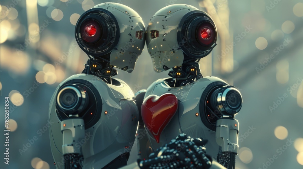 Poster Two robots standing together, suitable for technology concepts