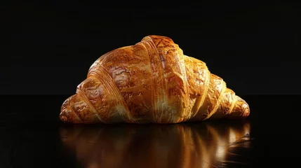 Raamstickers Fresh croissant sitting on a wooden table, perfect for bakery or breakfast concepts © Fotograf