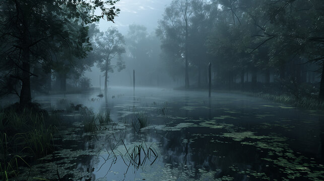 A cursed swamp haunted by vengeful spirits and cursed creatures