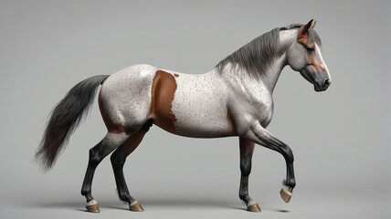 Handsome horse on a gray pastel background. Generative AI.

