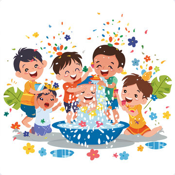 children playing splash water