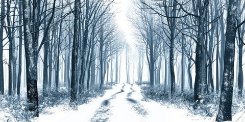 Snow-covered path through a winter forest, perfect for winter themes