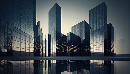 Reflective skyscrapers, business office buildings minimalist background, Ai generated