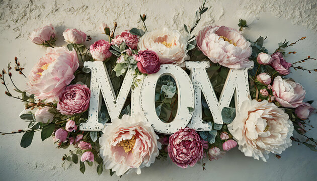 muttertag, holz, Buchstaben, weiss, vintage, blumen, viele, floral, mom, geschenk, karte, entwerfen, gestalten, neu, modern, hinetrgrund, bohostyle, boho, bohemian, 