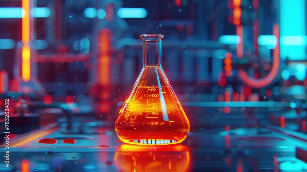 Aufkleber Close up of a flask on a table, suitable for science or laboratory themes
