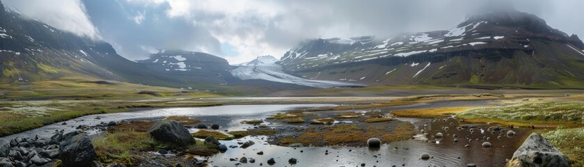 Fototapeta na wymiar Arctic expedition discovering a valley where exotic vegetables thrive
