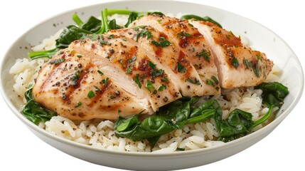 White bowl filled with rice and meat, suitable for food concepts