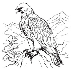 Eagle logo icon line art for kids coloring book, vector illustration on white background