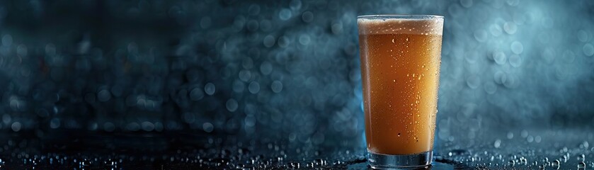 A glass of draft beer with condensation on the glass. - obrazy, fototapety, plakaty