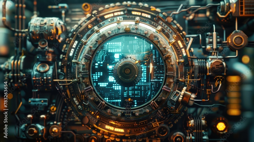 Poster Detailed view of a clock inside a building, suitable for time-related concepts and architectural themes