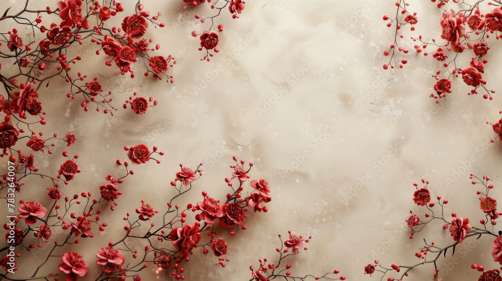 Poster A wall covered with a bunch of vibrant red flowers. Perfect for adding a pop of color to any design project