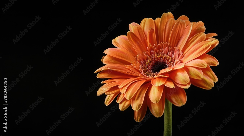 Poster Vibrant orange flower against a dark backdrop. Perfect for adding a pop of color to any design project