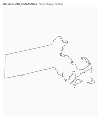 Massachusetts, United States. Simple vector map. State shape. Outline style. Border of Massachusetts. Vector illustration.