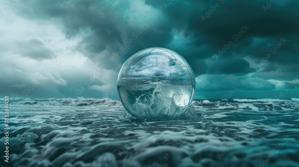 Poster glass ball floating on water, suitable for various design projects