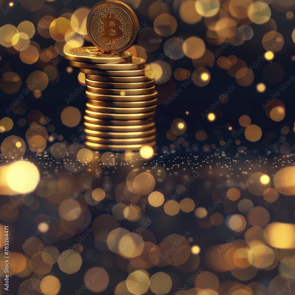 Poster a pile of gold coins stacked on top of each other. suitable for finance and wealth concepts