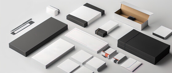 Collection of white and black business cards and papers