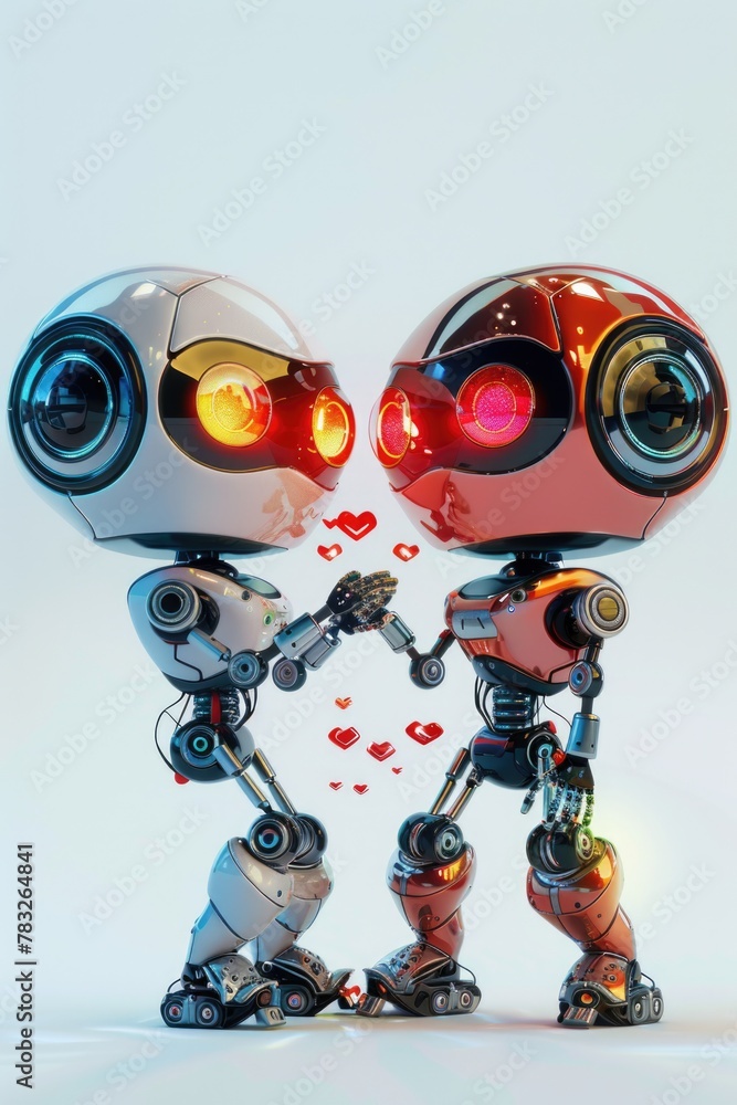 Poster A pair of robots standing side by side. Suitable for technology and futuristic concepts