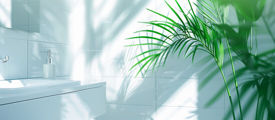close up houseplant in the blurred corner modern bathroom