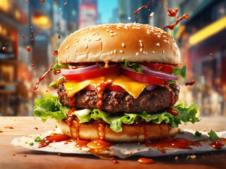 Bitten cheeseburger on a plate