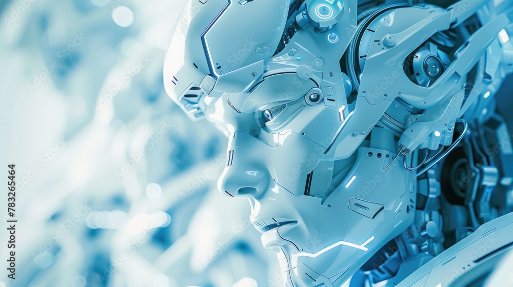 Poster Detailed view of a robot's head and face. Suitable for technology and science concepts