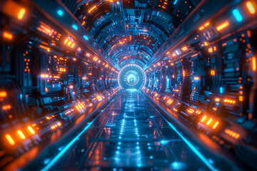 Fototapeta na wymiar Futuristic Sci-Fi Tunnel with Glowing Lights and Advanced Technology