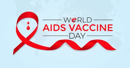 World aids vaccine day celebration. Red AIDS Ribbon and HIV vaccine awareness illustration . flat design. flyer design.flat vector illustration.