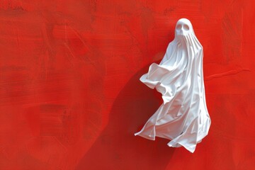 Obraz premium A simple white cloth hanging on a vibrant red wall. Perfect for interior design concepts