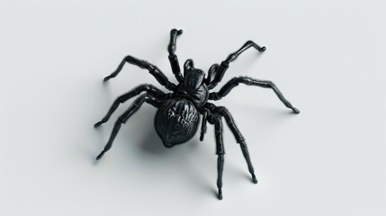 A black spider sitting on top of a white surface. Perfect for Halloween-themed designs
