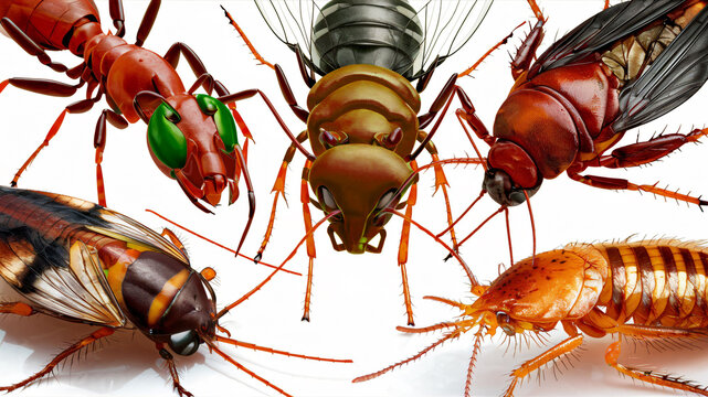 Selection of invasive insect pests cockroach, carpenter ant, termite, fly