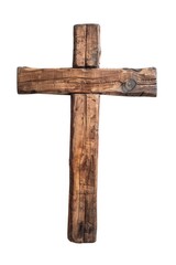 Simple wooden cross on a plain white background, suitable for religious and spiritual concepts