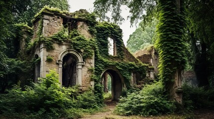 Fototapeta premium Overgrown ruins of a medieval manor house