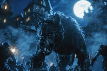 A wolf leading a group of zombies. Perfect for Halloween themes