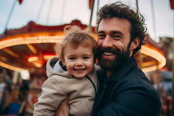 Obraz premium Generated AI picture of happy people enjoying summer weekend have fun in amusement park