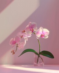 orchid in a vase on pink background