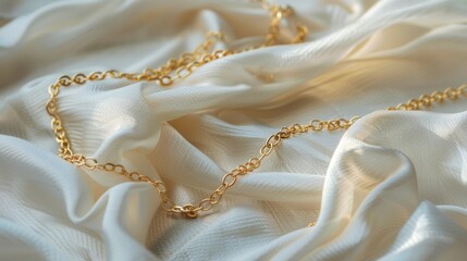 Close up of a shiny gold chain on a white background. Perfect for luxury and fashion concepts