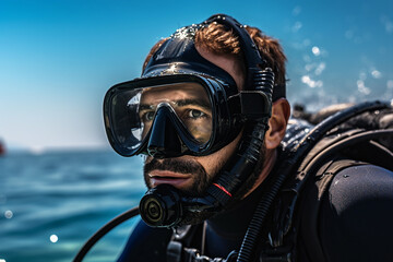 Scuba diver person swimming in the under water sea created with generative Ai technology