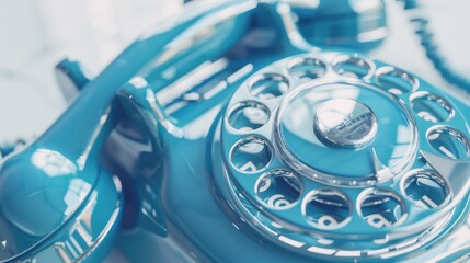 A close up of a blue telephone on a table. Ideal for communication concepts