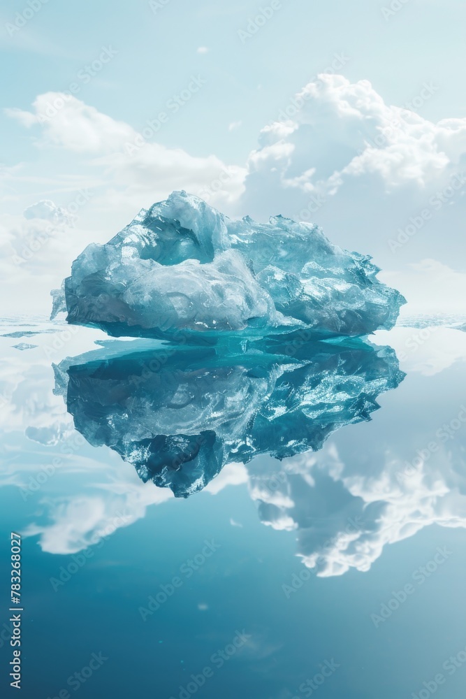 Poster a large iceberg floating on top of a body of water. suitable for environmental and climate change co