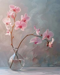 orchid in  vase on pink background