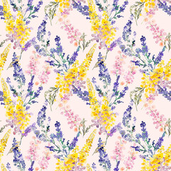 Obraz na płótnie Canvas Springtime delicate floral seamless pattern. For packaging, wrapping paper, invitation, card and decoration. 